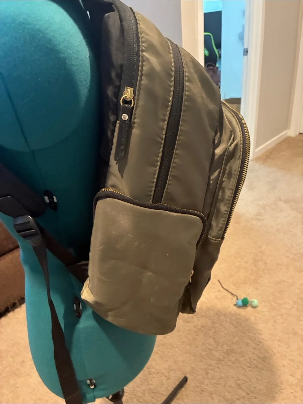 Target Olive Green Backpack with Gold Hardware